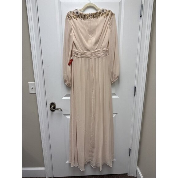 Mac Duggal Size 8 Cream 55694 Embellished Shoulder Blouson Sleeve Gown Dress New - Picture 10 of 13